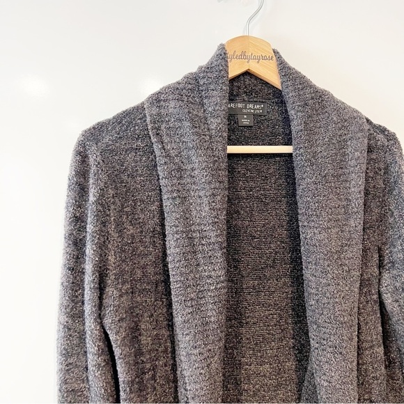 Barefoot Dreams CozyChic Lite Circle Cardigan Carbon Heathered Black - Picture 6 of 11